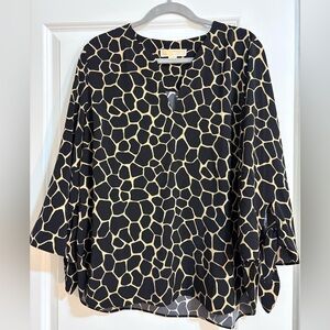 Michael Kors Black and Cream Giraffe-Print Blouse